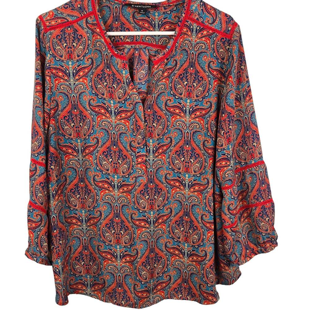 BOHO PEASANT 41 HAWTHORN Women XL Blouse V-Neck Long Sleeve Paisley Bohemian